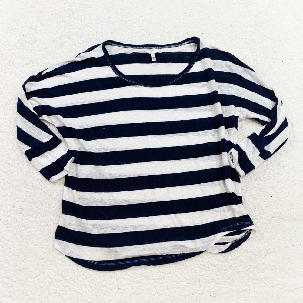 Joie navy blue striped linen Crewneck shirt